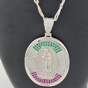 Brand New Sterling Silver 925 Virgen De Guadalupe Necklace